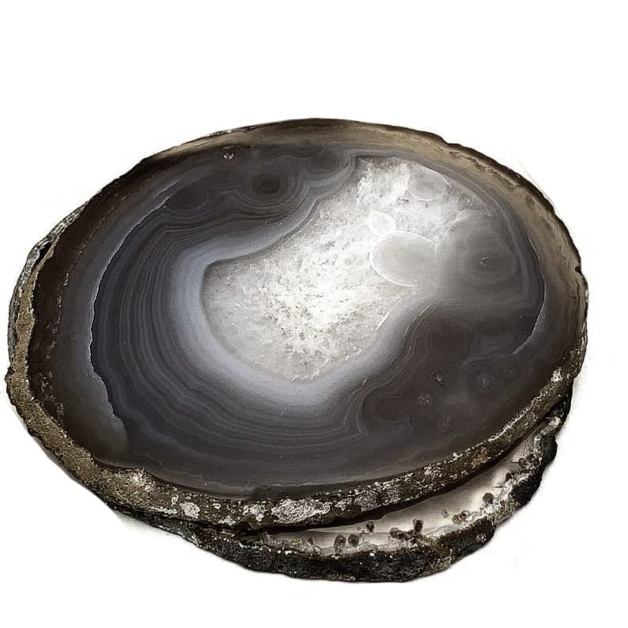 Black Agate Coasters, Drinkware Coasters, Electroplated Agate Slice Home Décor, Agate Canvas, 1PC, GemMartUSA (BKCO)